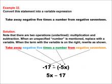 Math Example: Language of Math--Variable Expressions--Multiplication and Subtraction--Example 32