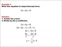 Math Example--Linear Function Concepts--Linear Equations in Standard Form: Example 1