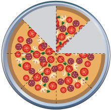 Math Clip Art--Equivalent Fractions Pizza Slices--Six Eighths B
