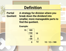 Math Video Definition 42--Multiplication and Division Concepts--Partial Quotient