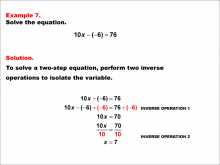 Math Example: Solving Two-Step Equations of the Form ax - b = c--Example 7