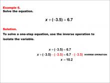 Math Example: Solving One-Step Equations: Example 6