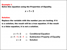 Math Example: Solving One-Step Equations Using the Properties of Equality--Example 1