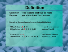 Video Definition 2--Primes and Composites--Common Factors